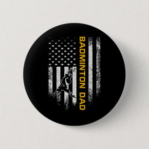 Vintage Usa American Flag Proud Badminton Dad Silh Button