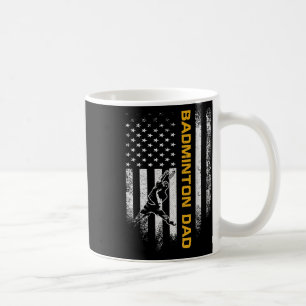 Vintage Usa American Flag Proud Badminton Dad Silh Coffee Mug