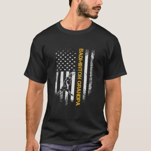 Vintage USA American Flag Proud Badminton Grandpa T_Shirt