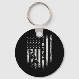 Vintage Usa American Flag Proud Badminton Sister S Keychain