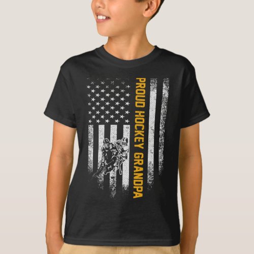 Vintage Usa American Flag Proud Hockey Grandpa Sil T_Shirt
