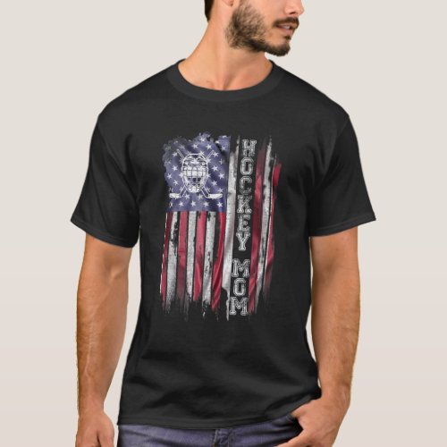 Vintage USA American Flag Proud Hockey Mom Silhoue T_Shirt