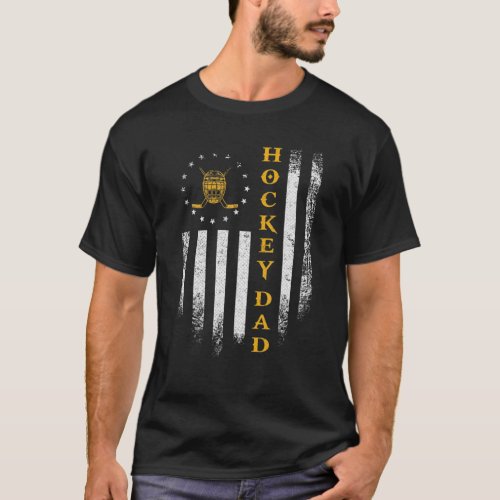 Vintage USA American Flag Proud Hockey Player Dad T_Shirt