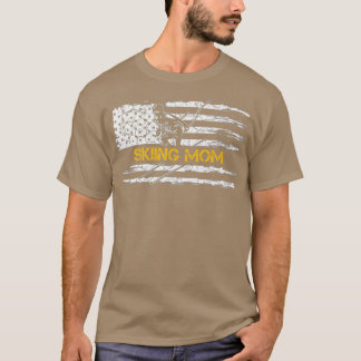 Vintage USA American Flag Proud Skiing Mom Skier T-Shirt
