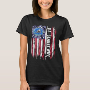 Vintage USA American Flag Proud US Seabee Veteran T-Shirt
