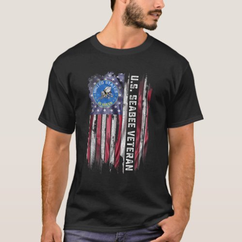 Vintage USA American Flag Proud US Seabee Veteran T_Shirt