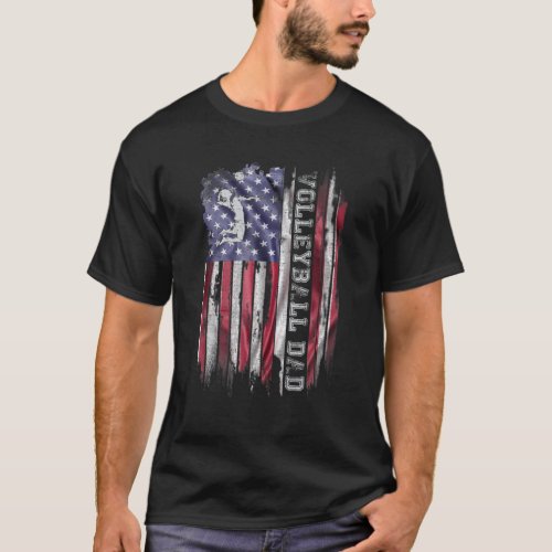 Vintage USA American Flag Proud Volleyball Dad Sil T_Shirt