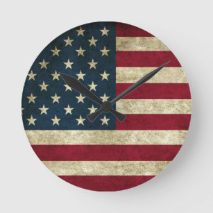 Vintage USA American Flag Round Clock