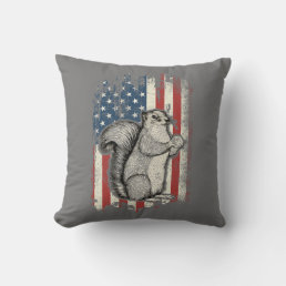 Vintage USA American Flag Squirrel Patriotic 4th Throw Pillow