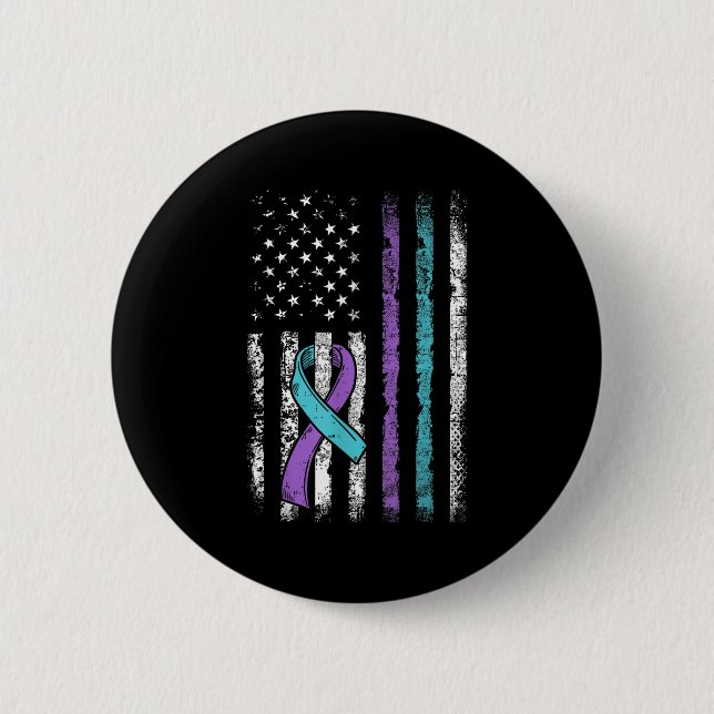 Vintage Usa American Flag Suicide Prevention Aware Button (Front)