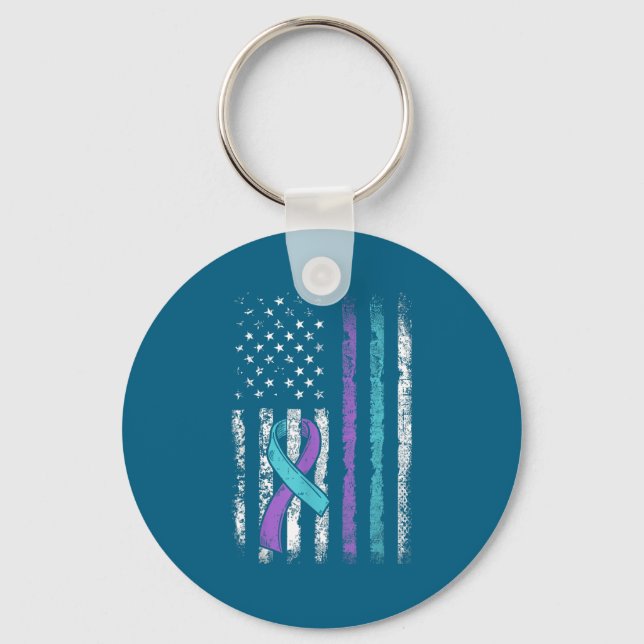 Vintage Usa American Flag Suicide Prevention Aware Keychain (Front)