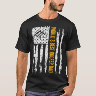 Vintage USA American Flag World s Best Roofer Dad  T-Shirt