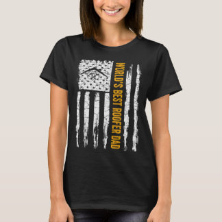 Vintage USA American Flag World s Best Roofer Dad T-Shirt
