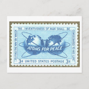 Vintage USA "Atoms for Peace" Postage Stamp Postcard