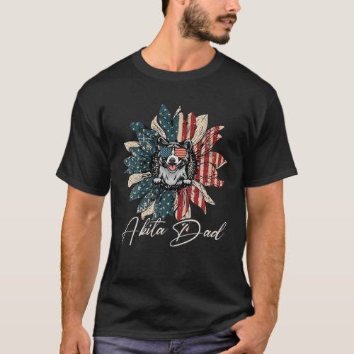 Vintage USA Best Akita Dad Ever American Flag T_Shirt