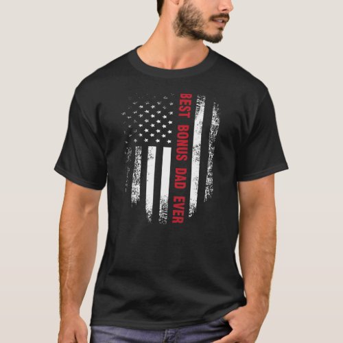 Vintage USA Best Bonus Dad Ever American Flag T_Shirt