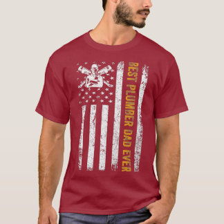 Vintage USA Best Plumber Dad Ever American Flag T-Shirt