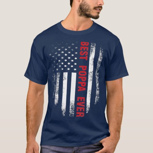Vintage USA Best Poppa Ever American Flag Day T_Shirt
