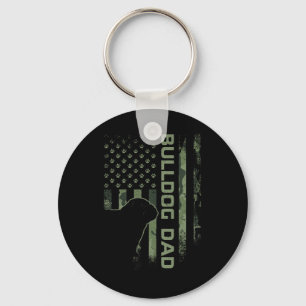 Vintage Usa Camo Flag Proud English Bulldog Dad Si Keychain