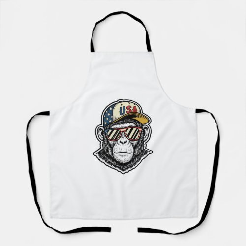Vintage USA Chimp Patriotic Sunglasses Shirt Desig Apron