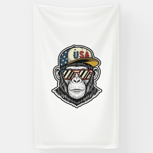 Vintage USA Chimp Patriotic Sunglasses Shirt Desig Banner