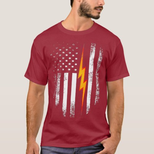 Vintage USA Electric American Flag  Lineman Cool T_Shirt