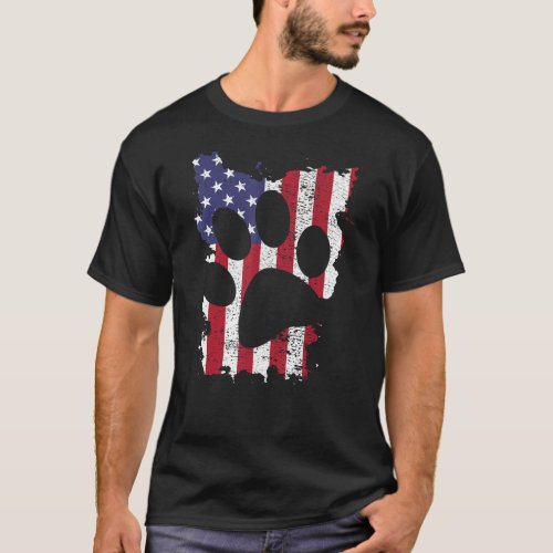 Vintage Usa Flag 4Th Of July Paw Paws Cats Dogs Pa T_Shirt
