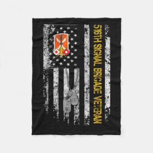Vintage Usa Flag 516th Signal Brigade Military Vet Fleece Blanket