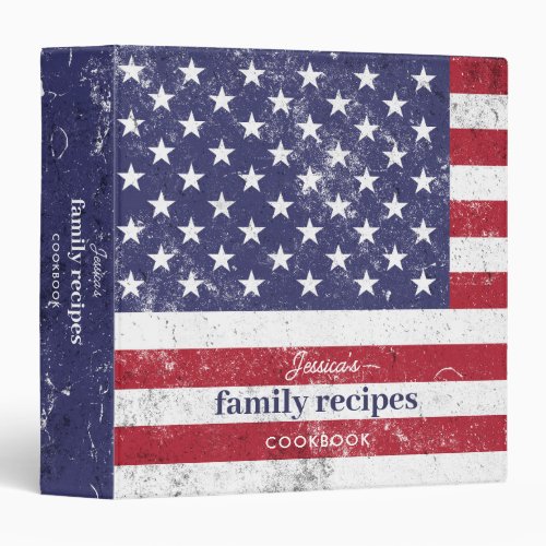 Vintage USA Flag American Family Recipe Cookbook 3 Ring Binder