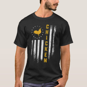 Vintage Usa Flag Chicken  Funny Rooster Farm Silho T-Shirt