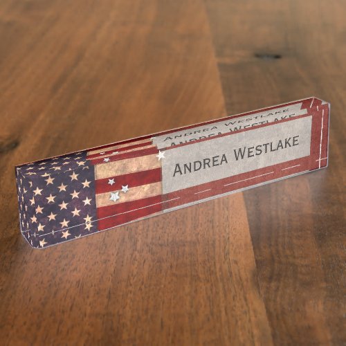 Vintage USA Flag Desk Name Plate