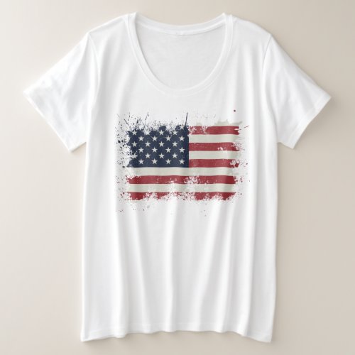 Vintage USA Flag Distressed 4th Of July Patriotic Plus Size T_Shirt