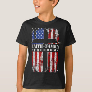 Vintage Usa Flag Faith Family Dom Patriotic Christ T-Shirt