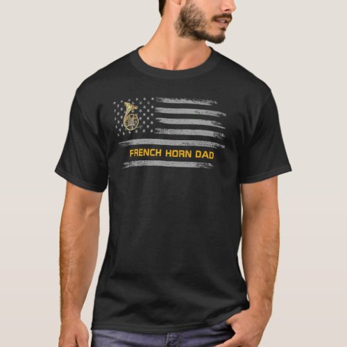 Vintage Usa Flag French Horn Dad Musician Silhouet T_Shirt