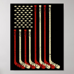 Vintage Usa Flag Ice Hockey - Funny Ice Hockey Us Poster
