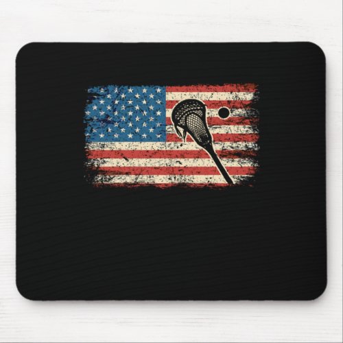 Vintage USA Flag Lacrosse Stick Lax Lacrosse Fan Mouse Pad