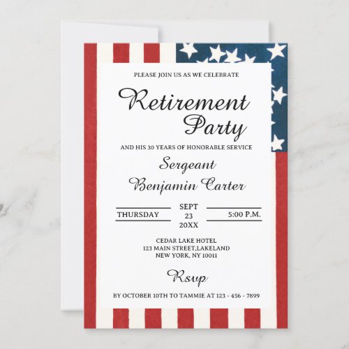 Vintage USA Flag Military Retirement Party Invitation
