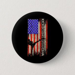 Vintage Usa Flag Mma Kickboxing Fighter Grandma Si Button