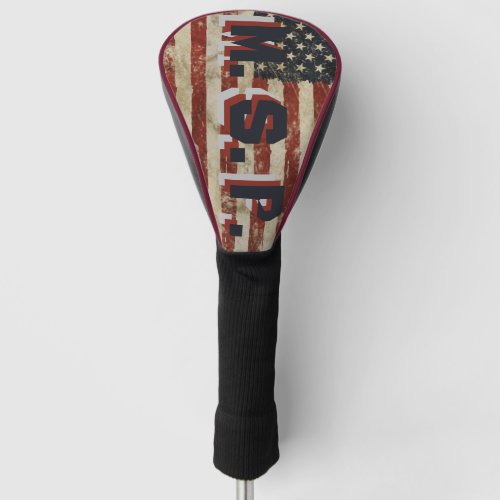 Vintage USA Flag Monogram Stars Stripes Patriotic Golf Head Cover