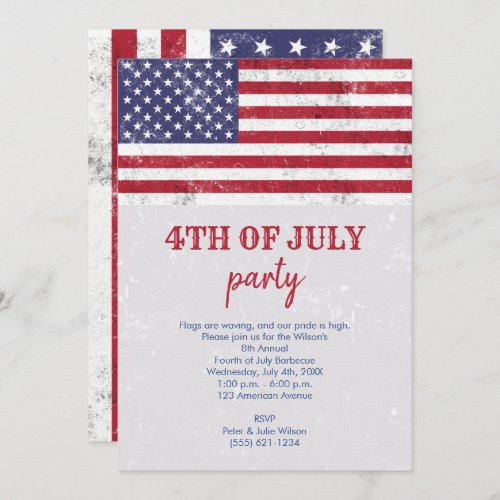 Vintage USA Flag Patriotic American 4th July Party Invitation