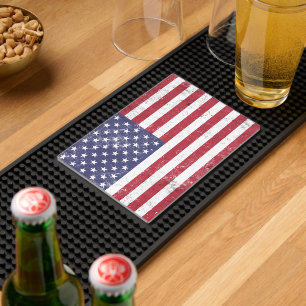 Vintage USA Flag Patriotic American Red White Blue Bar Mat