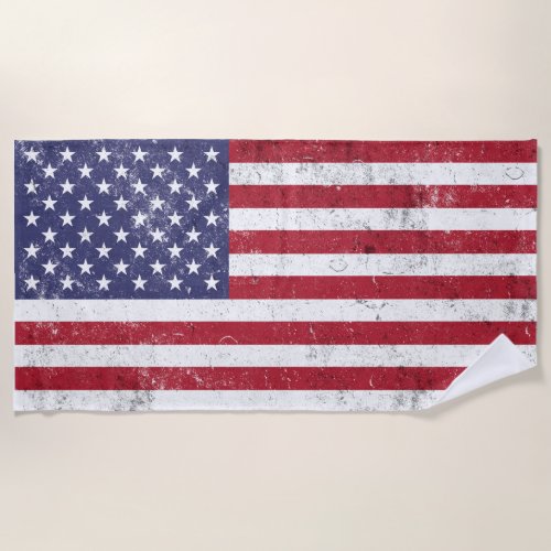 Vintage USA Flag Patriotic American Red White Blue Beach Towel