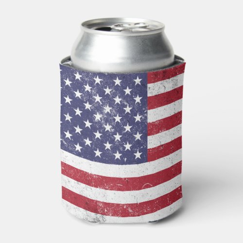 Vintage USA Flag Patriotic American Red White Blue Can Cooler