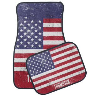 Vintage USA Flag Patriotic American Red White Blue Car Floor Mat