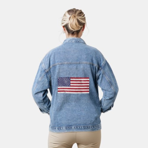 Vintage USA Flag Patriotic American Red White Blue Denim Jacket