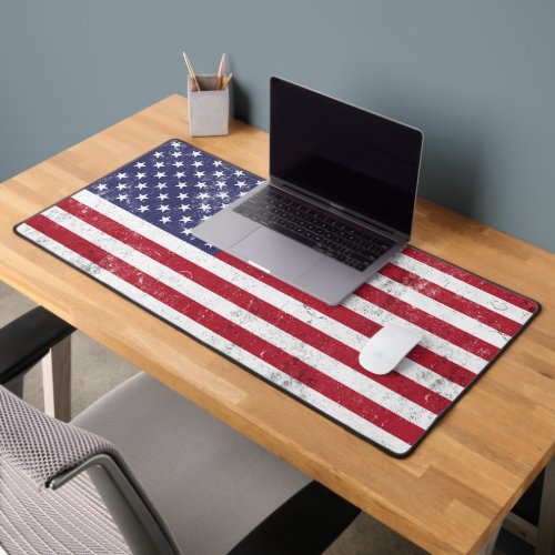 Vintage USA Flag Patriotic American Red White Blue Desk Mat