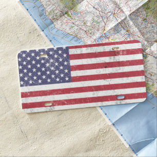 Vintage USA Flag Patriotic American Red White Blue License Plate