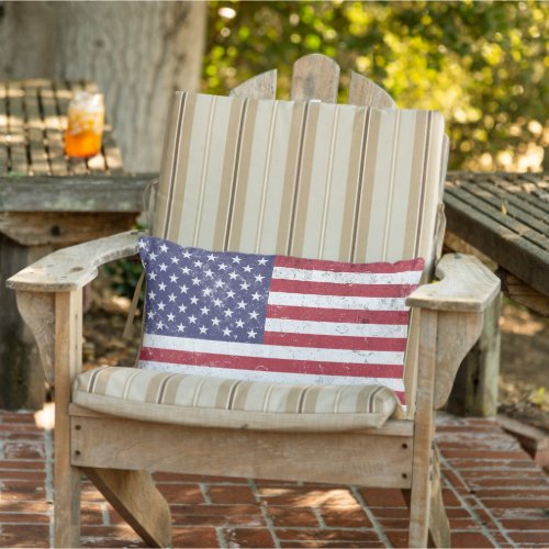 Vintage USA Flag Patriotic American Red White Blue Lumbar Pillow