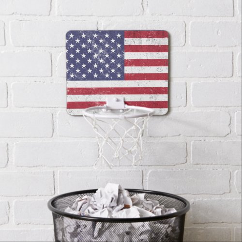 Vintage USA Flag Patriotic American Red White Blue Mini Basketball Hoop