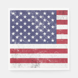 Vintage USA Flag Patriotic American Red White Blue Napkins